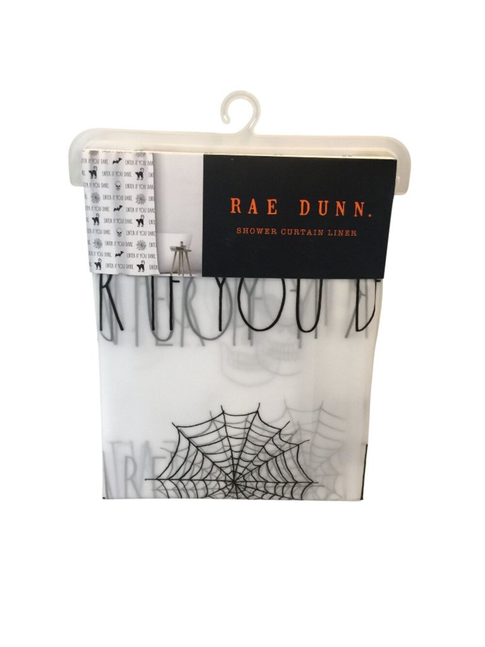 RAE DUNN Enter If You Dare Shower Curtain Liner Frosted Spider Web